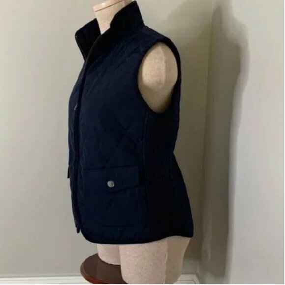 Talbots Navy Blue Quilted Puffer Vest Side Ribbed Stretch Zippered front Size S - Picture 4 of 9